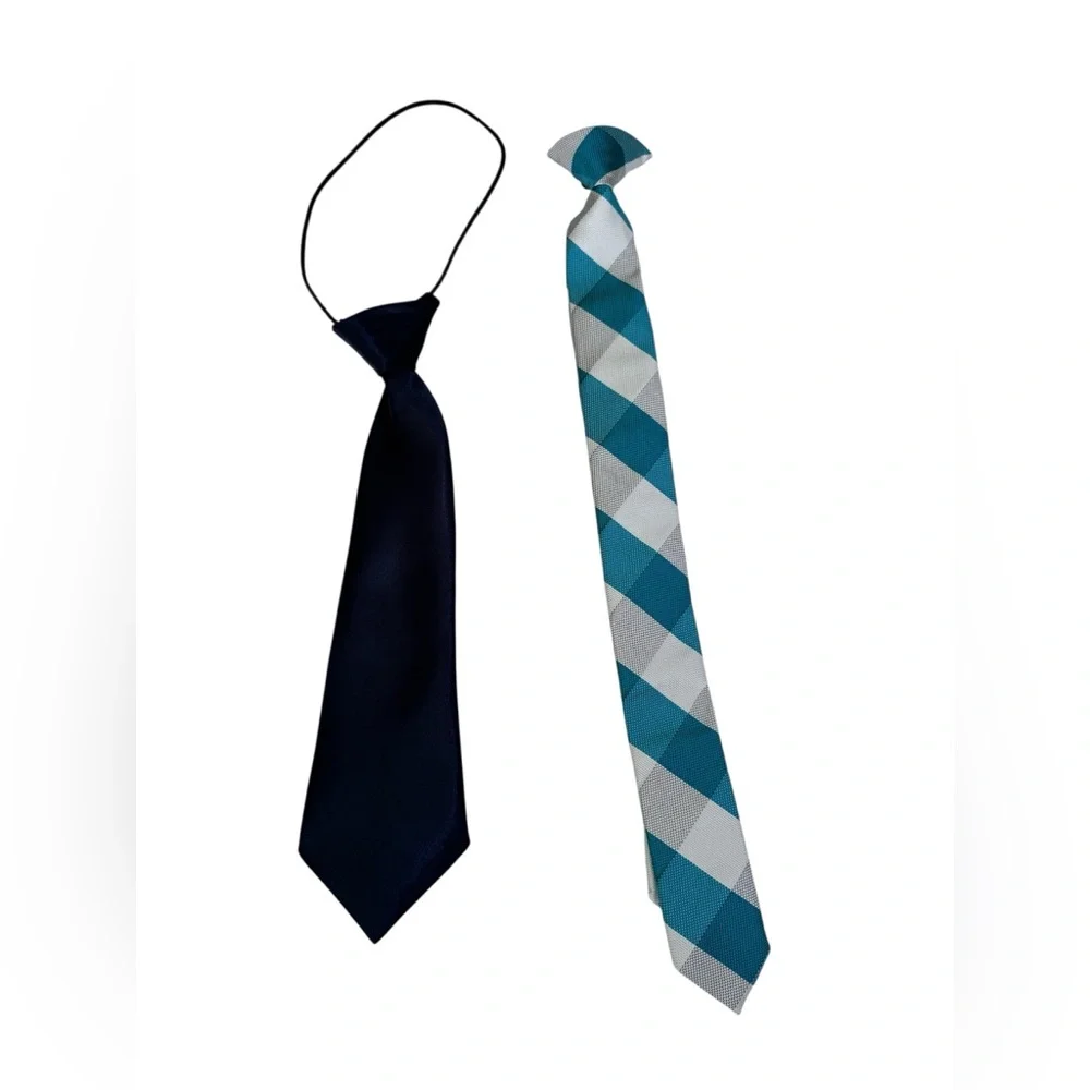 Kids' Navy and Blue Plaid Ties Set -